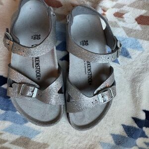 Birkenstock Kids Glittery Silver Sandals